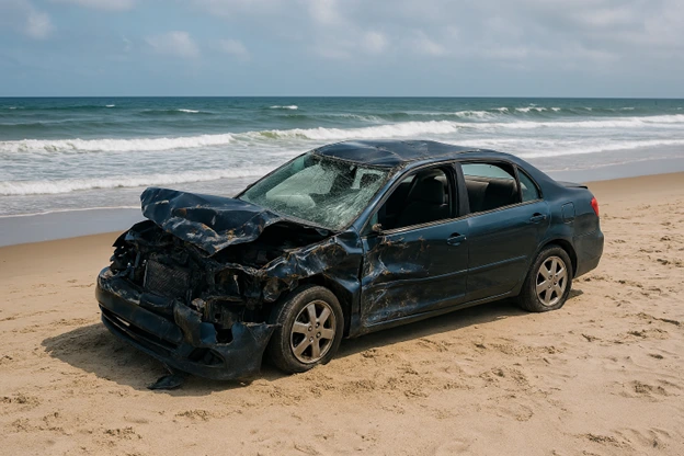 Totaled Car Florida in bay side area