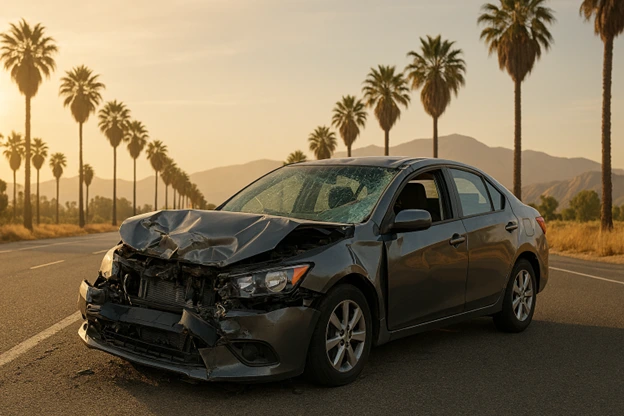 Totaled car in California