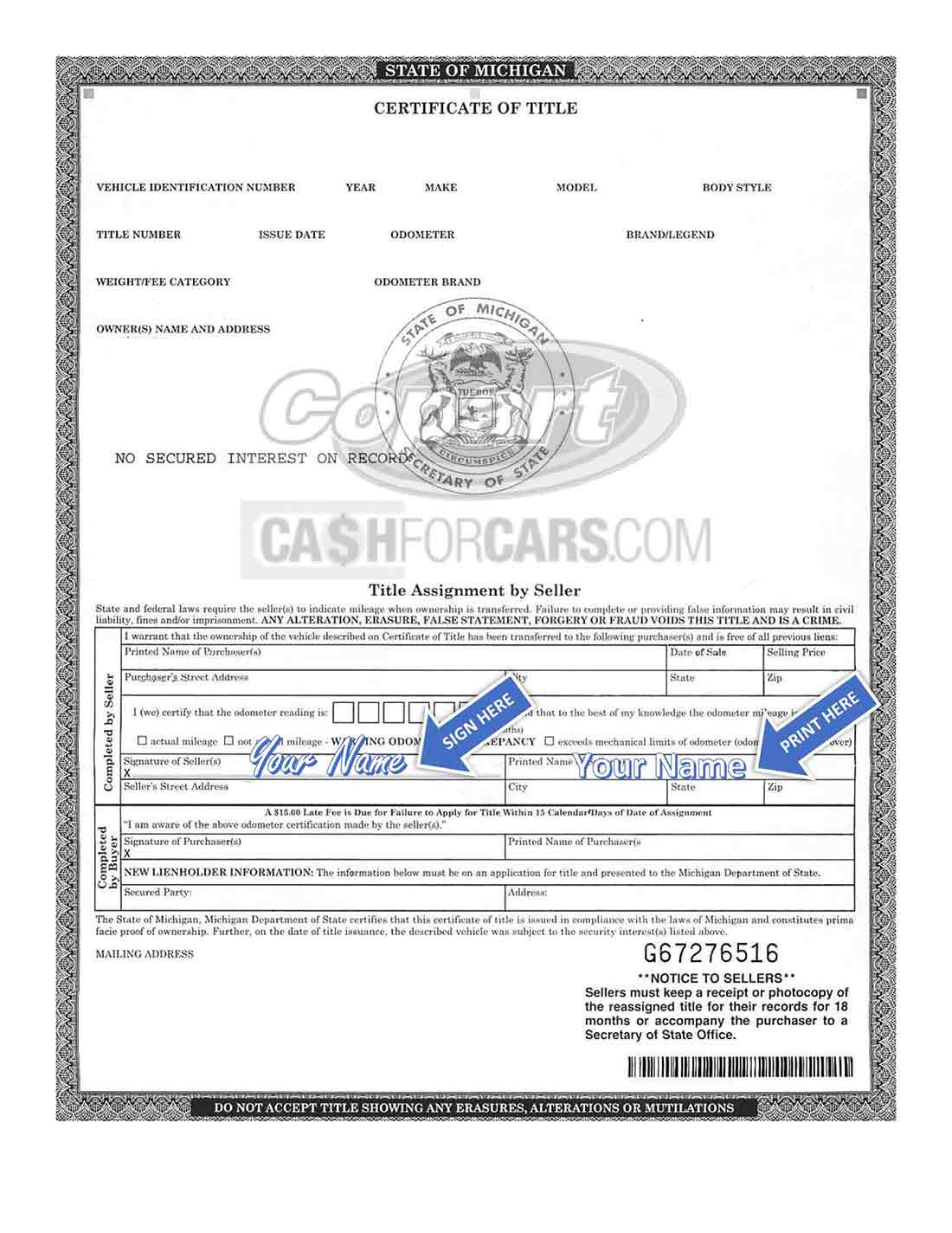 How To Sign Your Car Title In Michigan Cashforcars Com